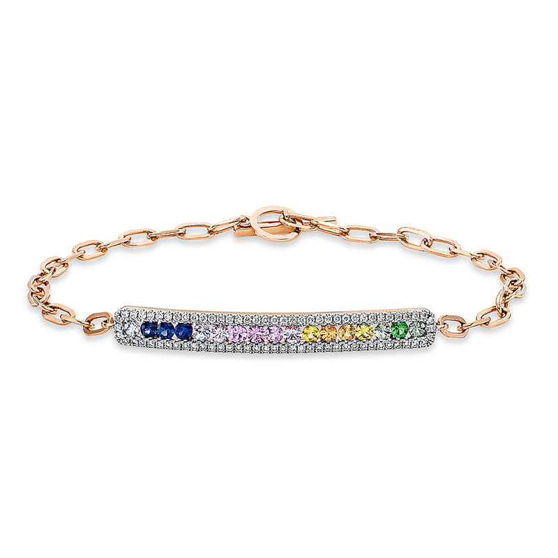 Armband 18 kt RG+WG. 76 Brillanten 0.28 ct. TW-si. 11 Saphire 0.51 ct multicolor. L:17.8 cm