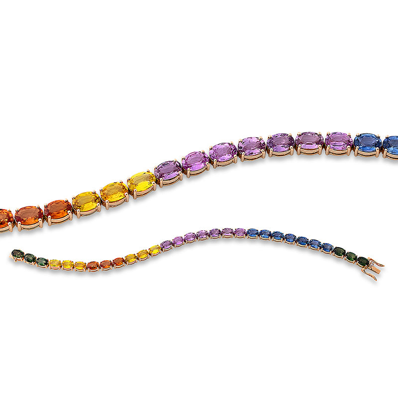 Armband 18 kt RG, 2 Brill. 0,01 ct, TW-si, 29 Saphire 15,90 ct fancy