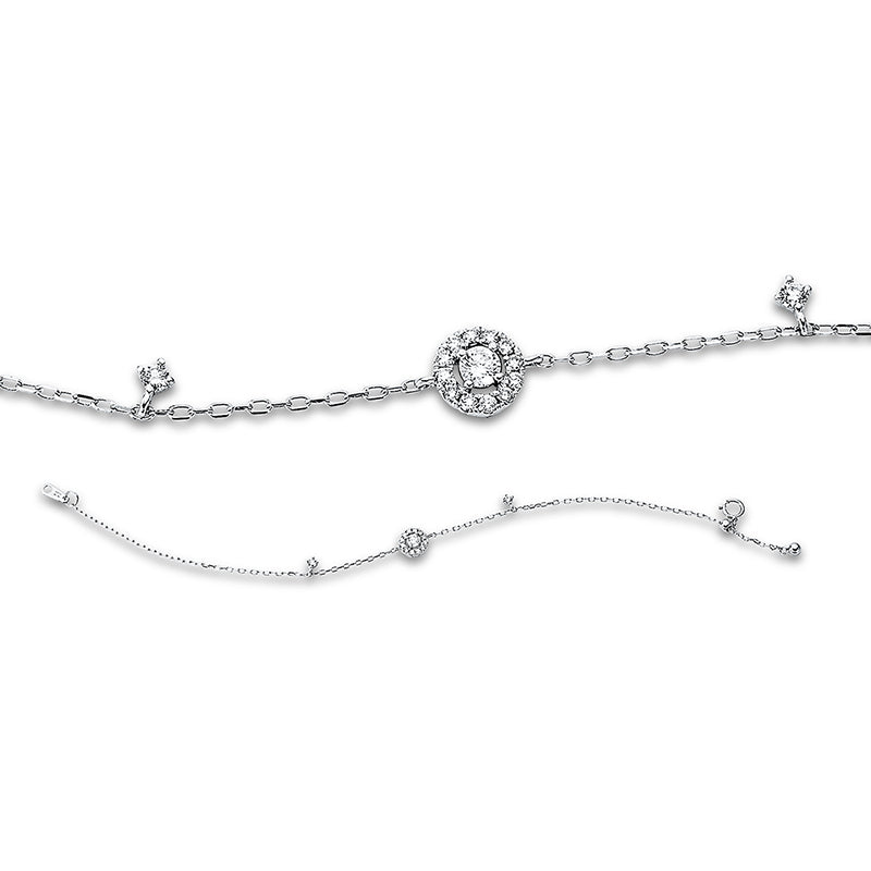 Armband 18 kt WG. 1 Brill. 0.09 ct. TW-pi. 12 Brillanten 0.09 ct. TW-pi. 2 Brillanten 0.07 ct. TW-pi. L:17.8 cm. Ø:6.4 mm