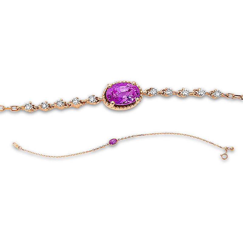 Armband 18 kt RG. 10 Brillanten 0.10 ct. TW-si. 1 Saphir 0.75 ct pink. L:17.8 cm