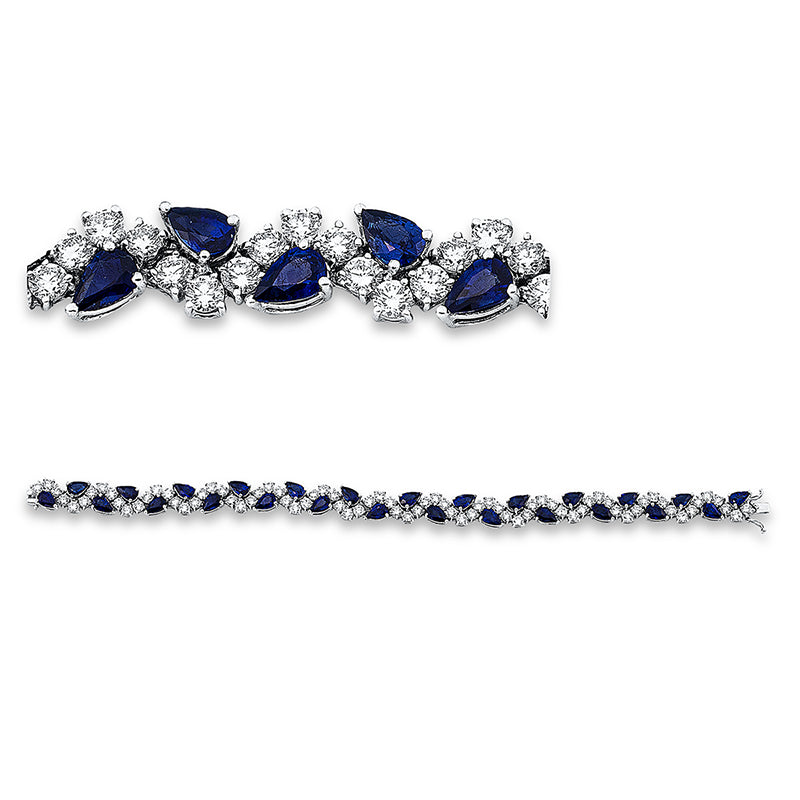 Armband 18 kt WG, 78 Brill. 7,86 ct, TW-si, 26 Saphire 11,60 ct blau