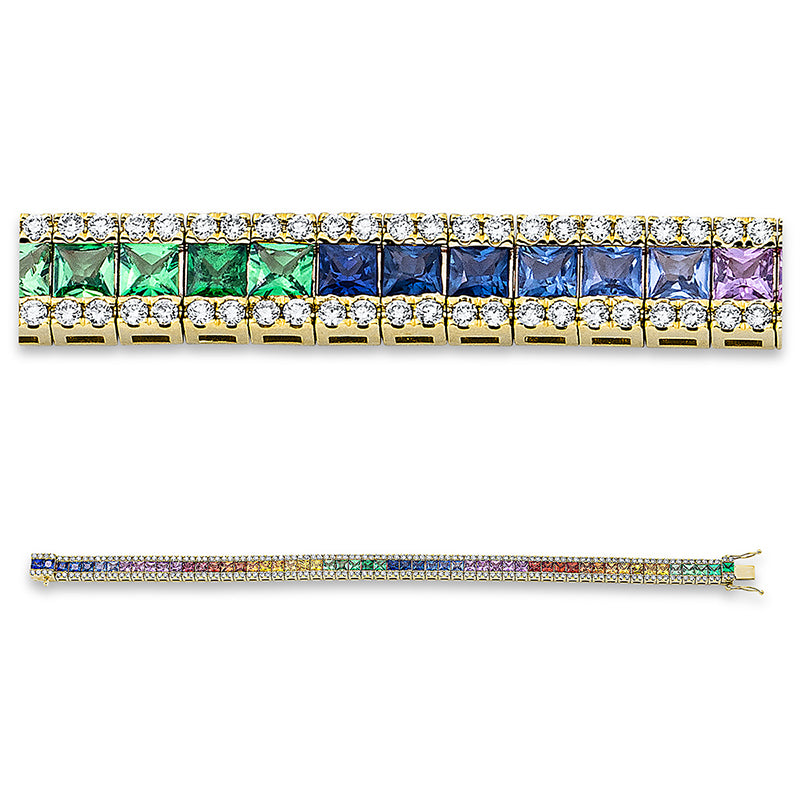 Armband 18 kt GG, 220 Brill. 2,14 ct, TW-si, 55 Saphire 10,41 ct fancy