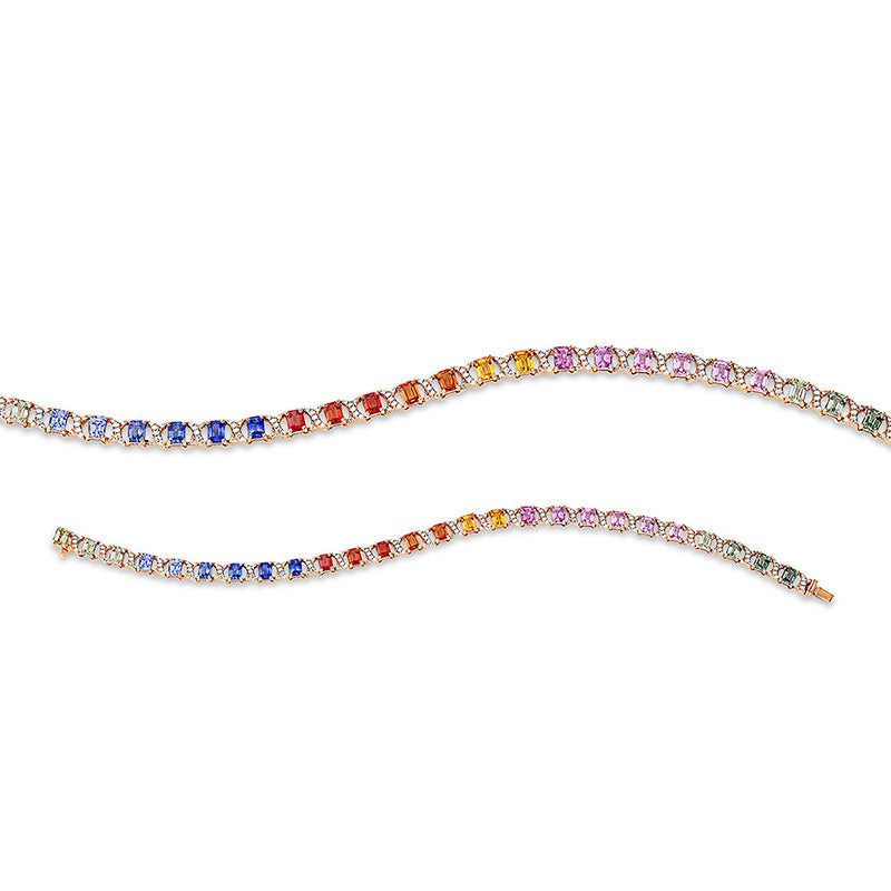 Armband 18 kt RG. 182 Brillanten 0.57 ct. TW-si. 26 Saphire 7.58 ct multicolor. B:5.0 mm. L:18.4 cm