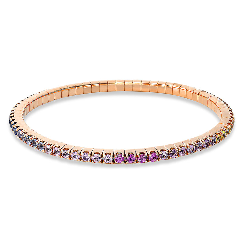 Armband 18 kt RG, Flex-Band, variabel, 69 Saphire 4,08 ct multicolor