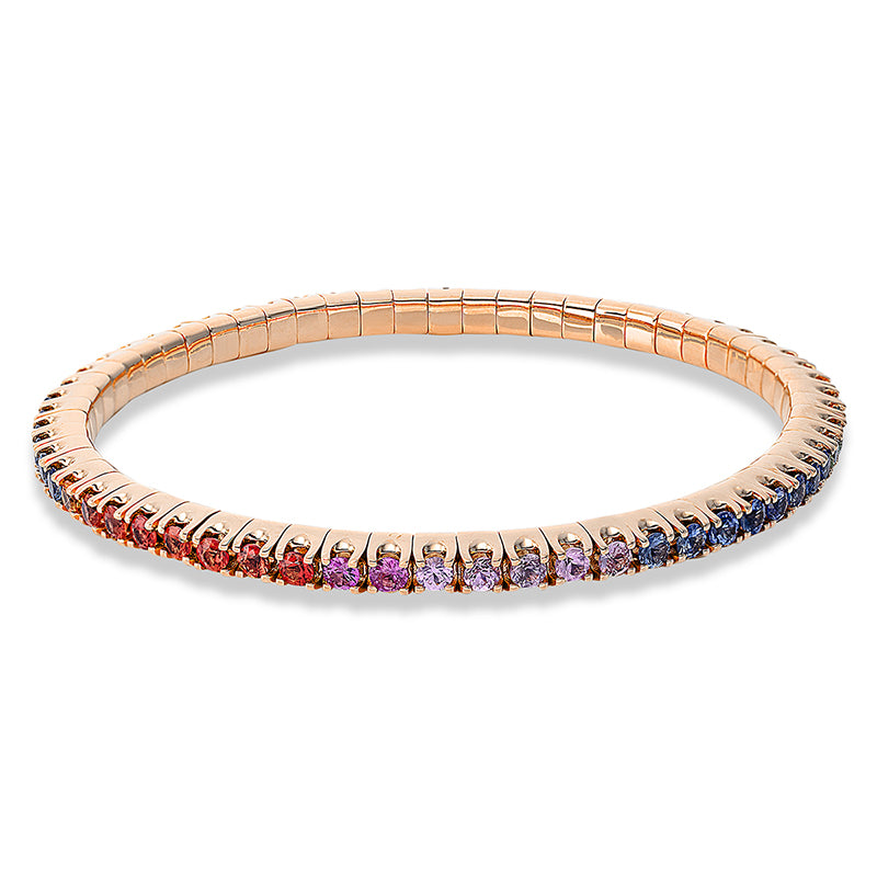 Armband 18 kt RG, Flex-Band, variabel, 60 Saphire 5,83 ct multicolor