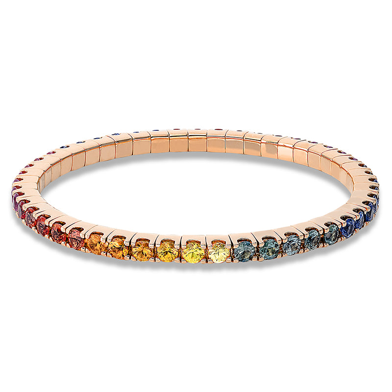Armband 18 kt RG, Flex-Band, variabel, 48 Saphire 8,40 ct multicolor