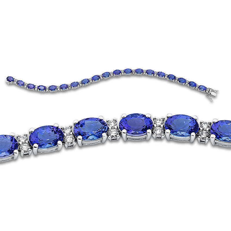 Armband 14 kt WG, 38 Brill. 1,36 ct, TW-si, 19 Tansanit 15,92 ct blau