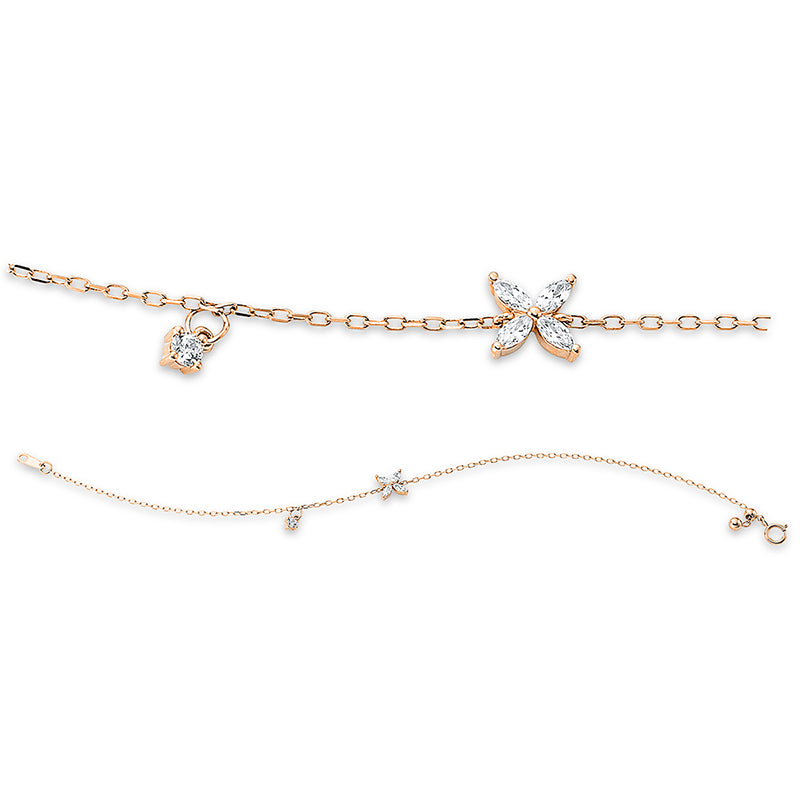 Armband 18 kt RG, 4 Nav. 0,19 ct, TW-vsi, 1 Brill. 0,07 ct, TW-si