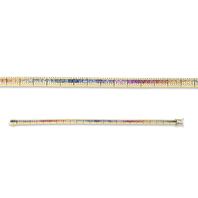 Armband 18 kt GG. 300 Brillanten 0.93 ct. TW-si. 75 Saphire 5.23 ct fancy. B:4.5 mm. L:18.0 cm. S:2.6 mm