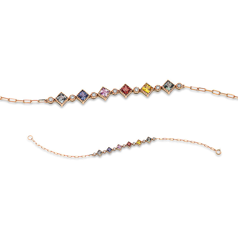 Armband 18 kt RG. 7 Brillanten 0.18 ct. TW-si. 6 Saphire 1.66 ct fancy. B:5.9 mm. L:18.0 cm. S:2.9 mm
