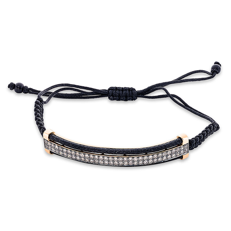 Armband 18 kt RG. black cord starp. 64 Brillanten 1.13 ct. braun. 2 Onyx 0.85 ct schwarz. B:6.7 mm. L:31.0 cm. S:3.4 mm