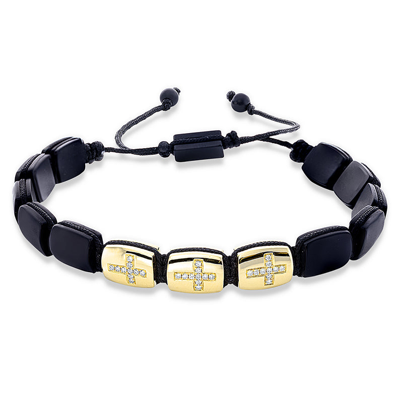 Armband 18 kt GG. black cord strap. 30 Brillanten 0.15 ct. TW-si. 13 Onyx 34.65 ct schwarz. B:8.0 mm. L:31.0 cm. S:4.0 mm