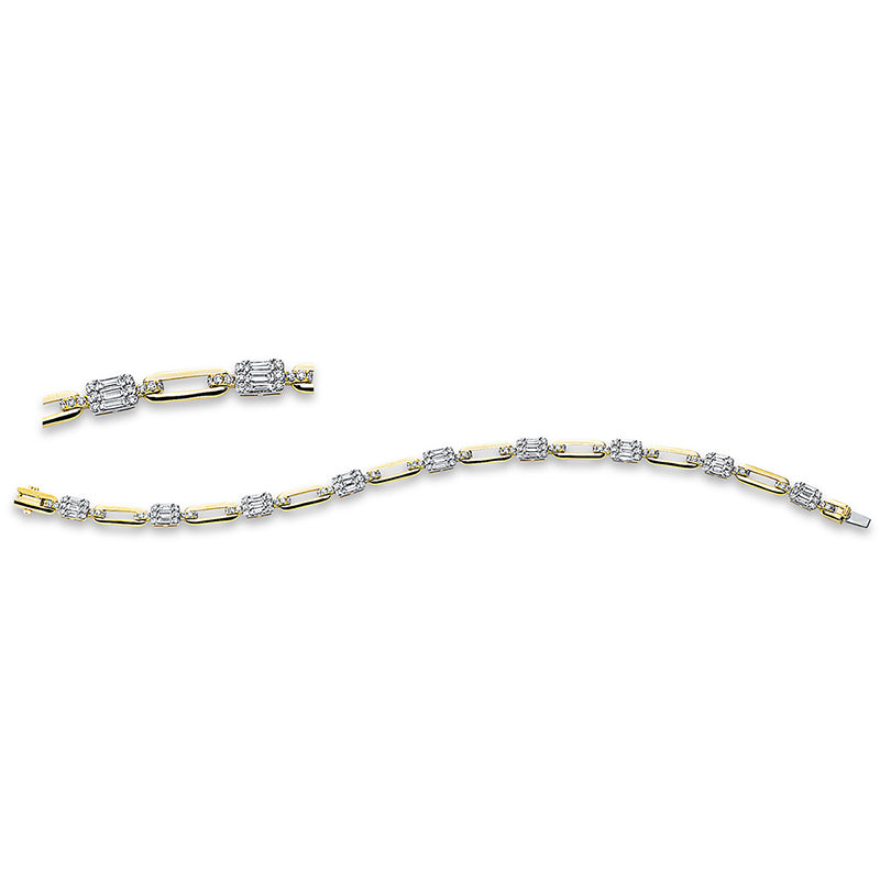 Armband 18 kt GG+WG. 27 Baguette 1.07 ct. TW-si. 108 Brillanten 1.08 ct. TW-si. B:4.6 mm. L:17.8 cm. S:2.8 mm