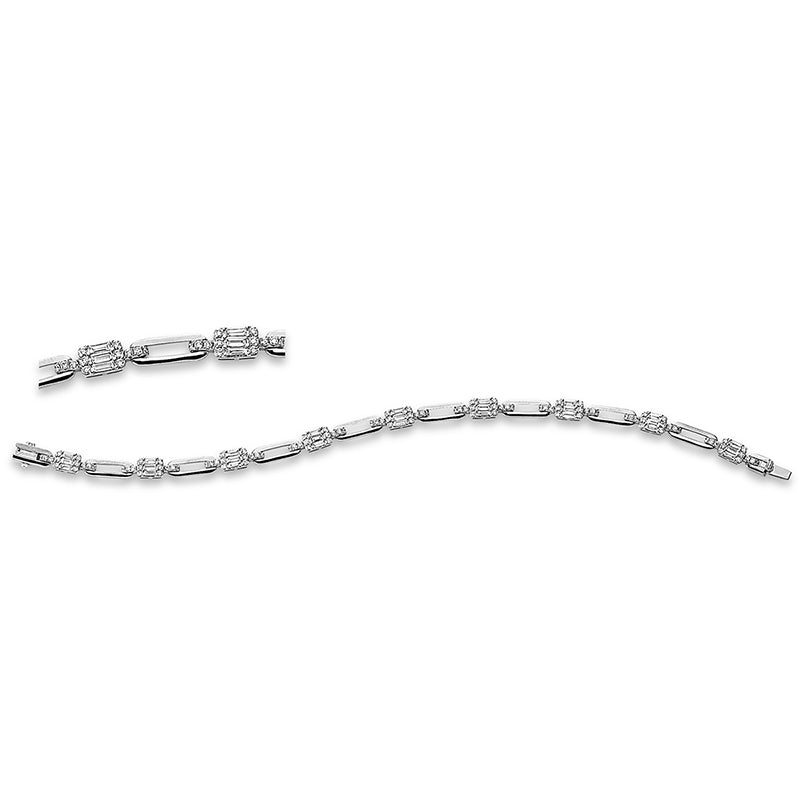 Armband 18 kt WG. 27 Baguette 1.11 ct. TW-si. 108 Brillanten 1.07 ct. TW-si. B:4.6 mm. L:17.8 cm. S:2.8 mm