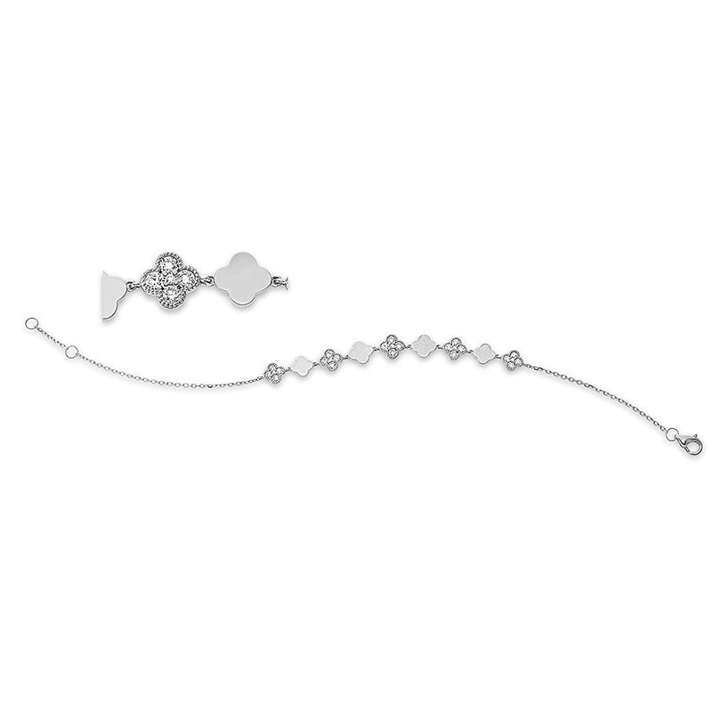 Armband 18 kt WG. mit ZÖ 16.5 cm. 16 Brillanten 0.47 ct. TW-si. 4 Brillanten 0.17 ct. TW-si. 5 Brillanten 0.03 ct. TW-si. B:6.1 mm. L:17.8 cm. S:2.2 mm