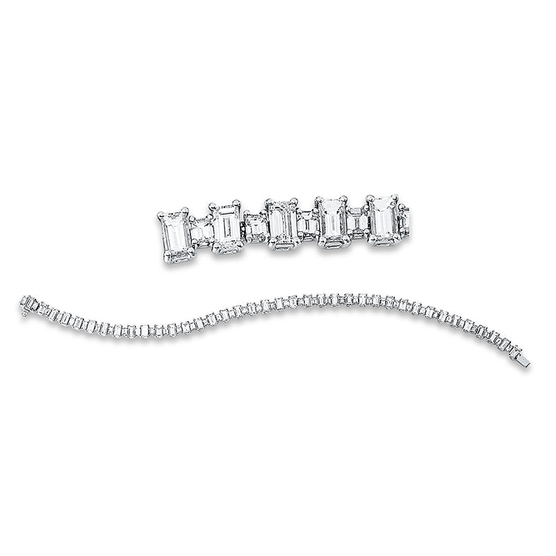 Armband 18 kt WG. 76 Baguette 8.58 ct. TW-vsi. H:5.0 mm. L:18.4 cm. S:3.1 mm