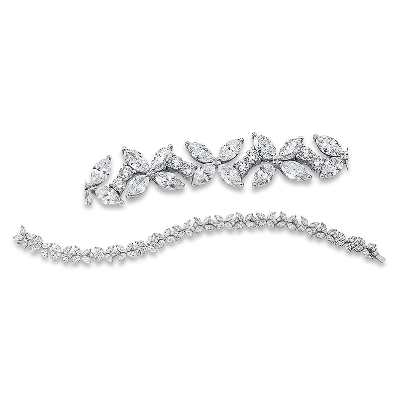 Armband 18 kt WG. 72 Navette 10.63 ct. TW-vsi. 36 Brillanten 1.62 ct. TW-vsi/si. B:8.8 mm. L:19.0 cm. S:3.4 mm