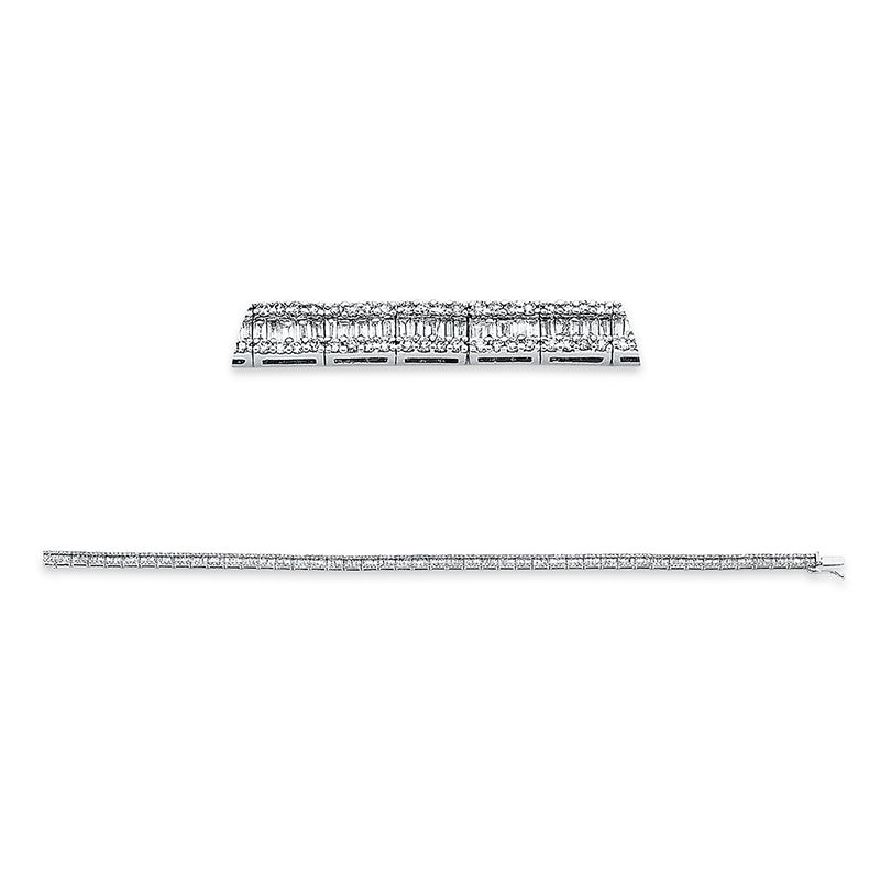 Armband 18 kt WG. 222 Baguette 0.95 ct. TW-si. 363 Brillanten 1.04 ct. TW-si. L:18.0 cm