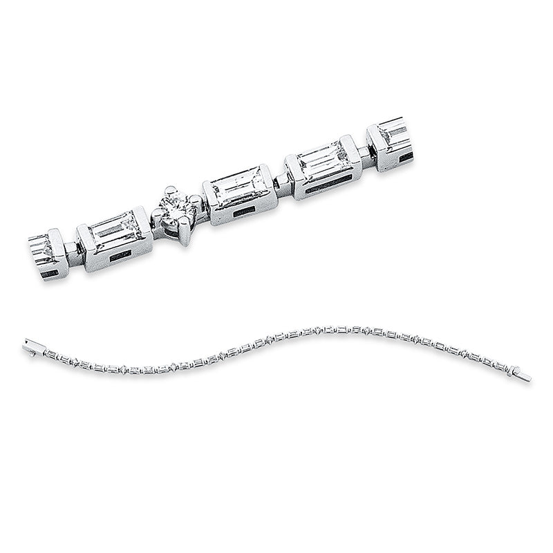 Armband 18 kt WG. 9 Brillanten 0.35 ct. TW-si. 29 Baguette 1.55 ct. TW-si. L:18.0 cm