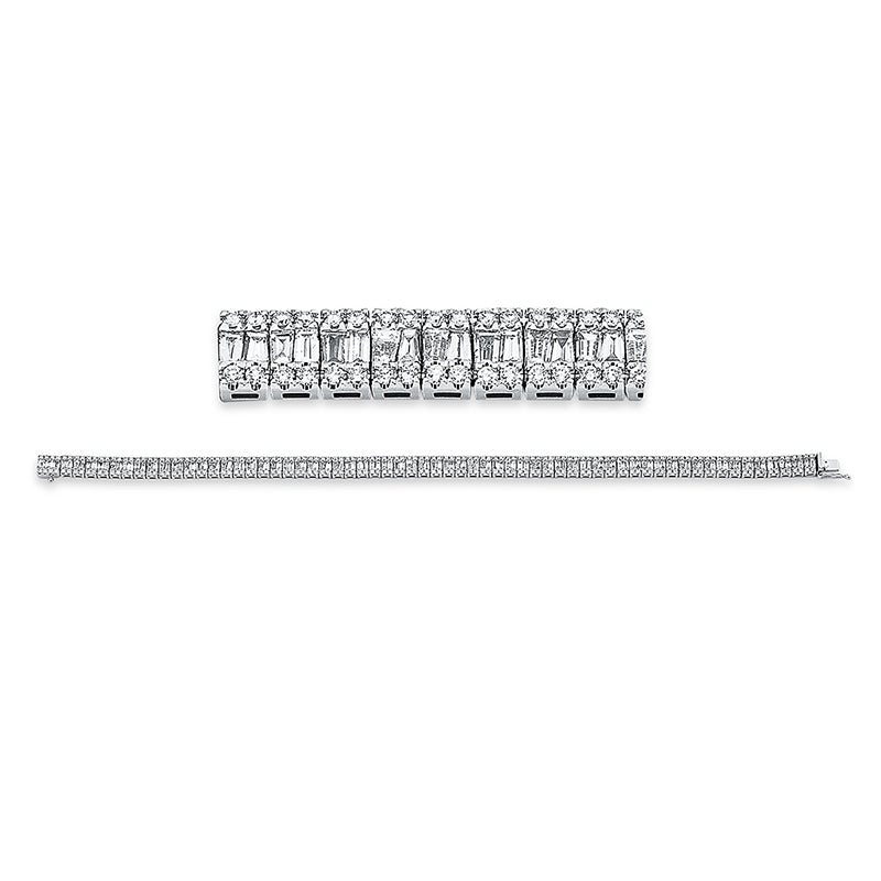 Armband 18 kt WG. 252 Brillanten 1.76 ct. TW-si. 125 Baguette 3.83 ct. TW-si. L:19.0 cm