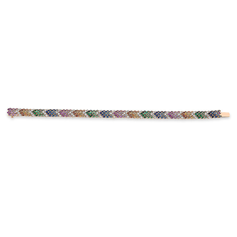 Armband 18 kt RG. 75 Brillanten 1.79 ct. TW-vsi/si. 240 Saphire 8.03 ct multicolor. L:18.0 cm