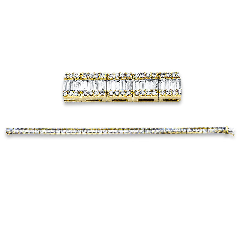 Armband 18 kt GG. 336 Brillanten 0.98 ct. TW-si. 168 Baguette 1.83 ct. TW-si. L:18.0 cm