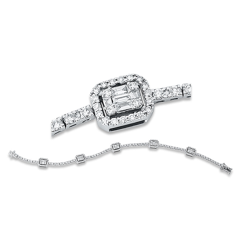 Armband 18 kt WG. 25 Baguette 6.75 ct. TW-vsi. 172 Brillanten 1.53 ct. TW-vsi/si. B:6.5 mm. L:17.1 cm. S:3.3 mm