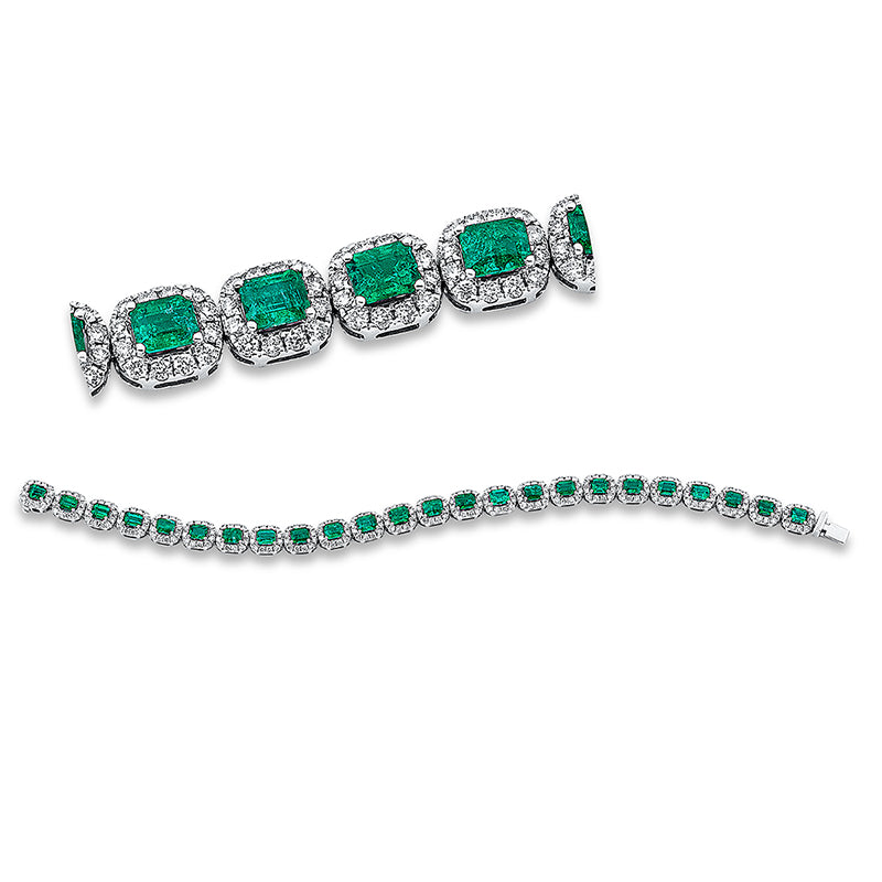 Armband 18 kt WG, 288 Brill. 3,89 ct, TW-si, 24 Smaragde 6,11 ct grün