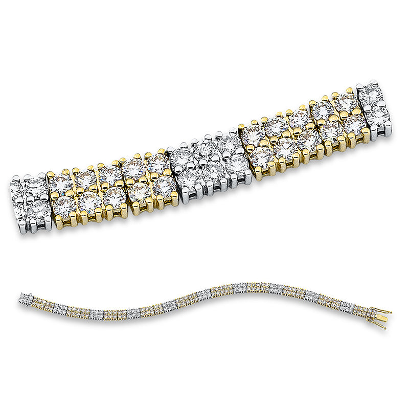 Armband 18 kt GG+WG. 60 Brillanten 2.46 ct. TW-si. 100 Cushion 3.85 ct. gelb. L:17.8 cm