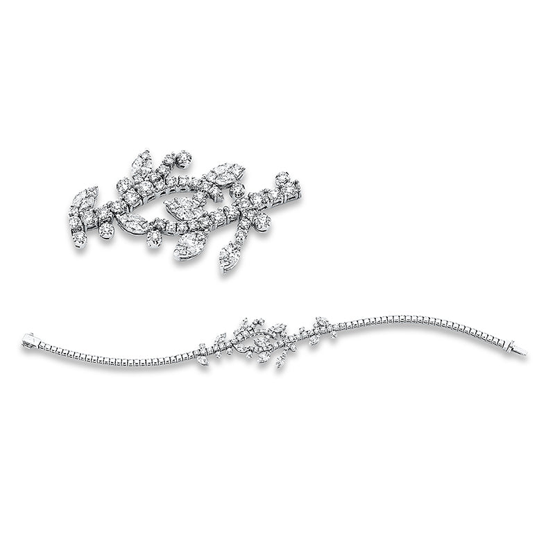 Armband 18 kt WG, 20 Nav. 0,90 ct, TW-si, 20 Tropfen 0,33 ct, TW-si, 50 Brill. 1,59 ct, TW-si