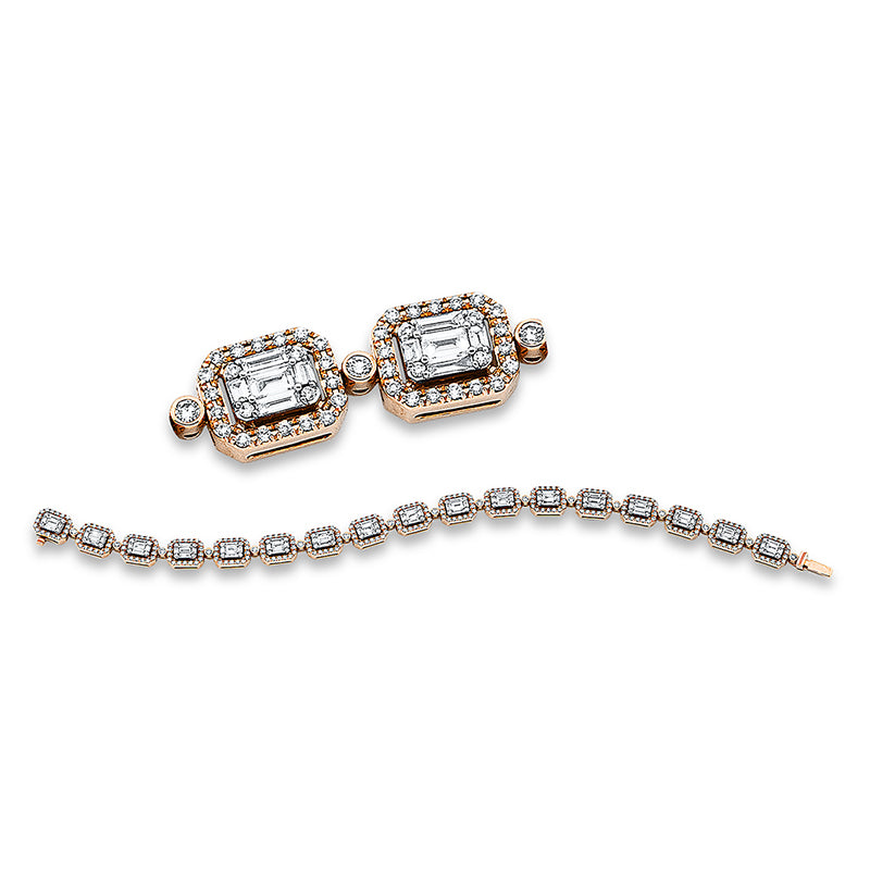 Armband 18 kt RG, 85 Trap. 1,96 ct, TW-si, 391 Brill. 1,53 ct, TW-si