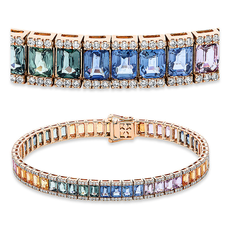 Armband 18 kt RG, 330 Brill. 1,13 ct, TW-si, 55 Saphire 14,57 ct multicolor
