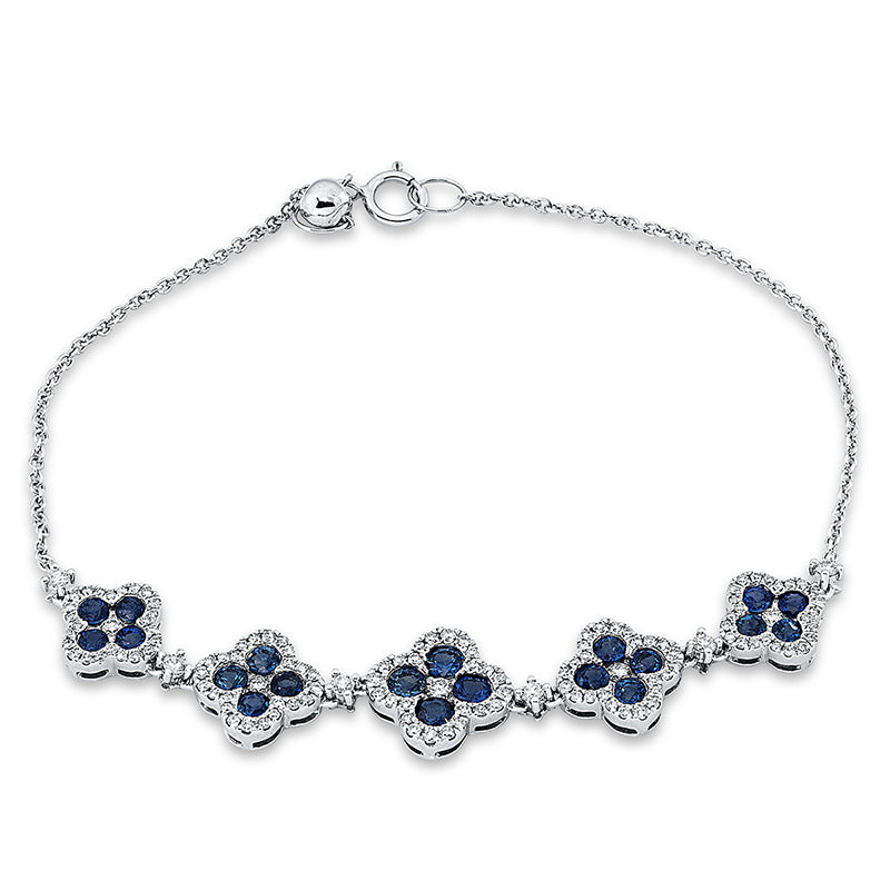 Armband 18 kt WG, 1 Brill. 0,04 ct, TW-si, 130 Brill. 0,54 ct, TW-si, 20 Saphire 1,75 ct blau