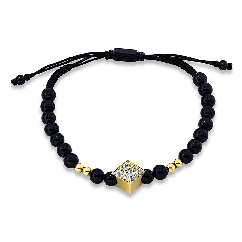 Armband 18 kt GG, gold Kugeln, black cord, 25 Brill. 0,39 ct, TW-si, 23 Onyx 32,39 ct schwarz
