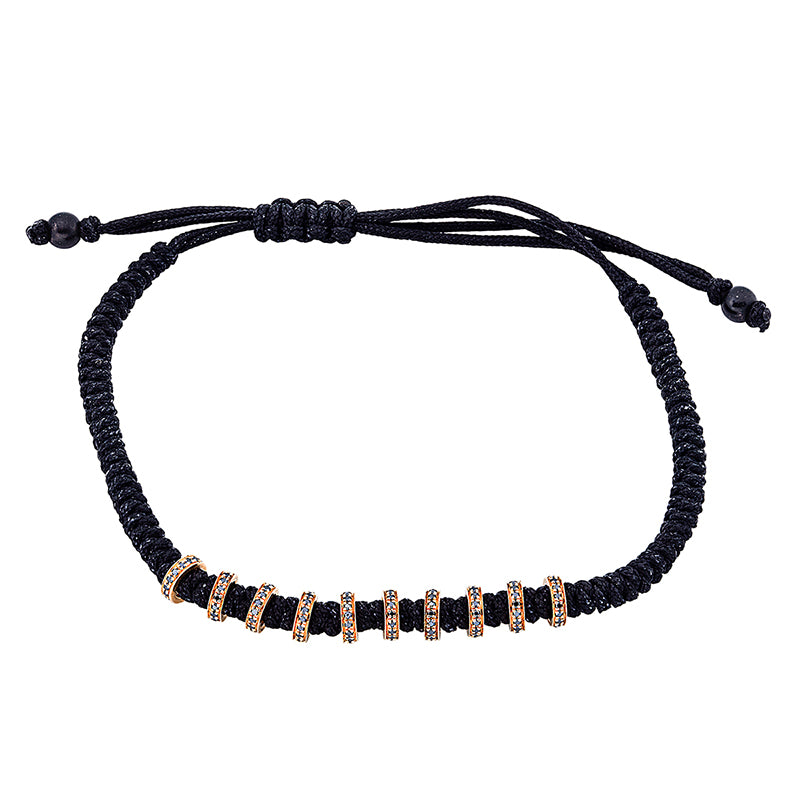 Armband 18 kt RG, black cord, 160 Brill. 0,44 ct, schwarz, 2 Onyx 0,79 ct schwarz