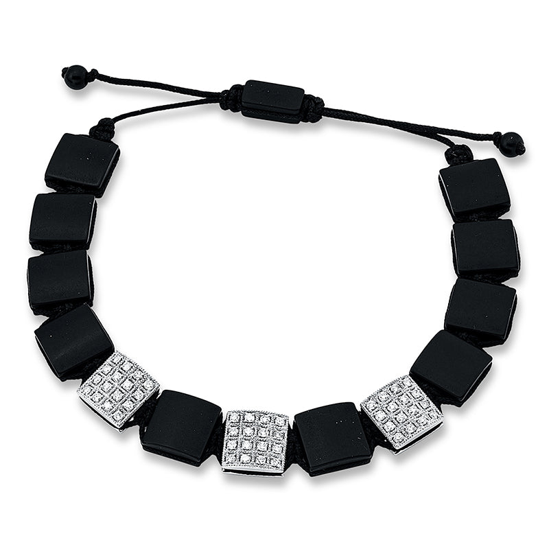 Armband 18 kt WG, black cord, 48 Brill. 0,66 ct, TW-si, 13 Onyx 42,27 ct schwarz