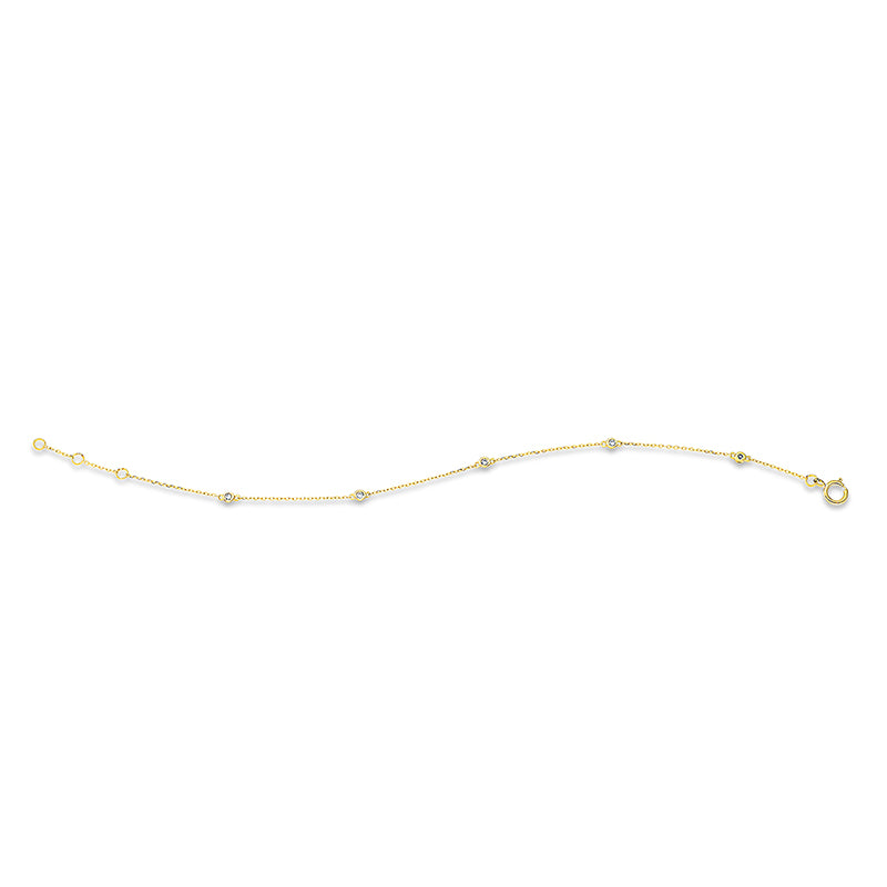 Fußkette 18 kt GG, mit ZÖ 40 cm + 42 cm, 5 Brill. 0,08 ct, TW-si