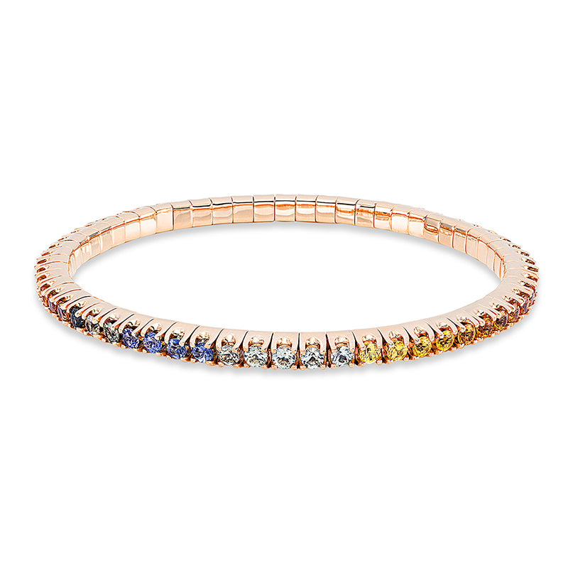 Armband 18 kt RG, Flex-Band, variabel, 69 Saphire 4,81 ct multicolor