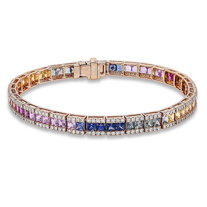 Armband 18 kt RG, 264 Brill. 1,54 ct, TW-si, 66 Saphire 7,36 ct fancy