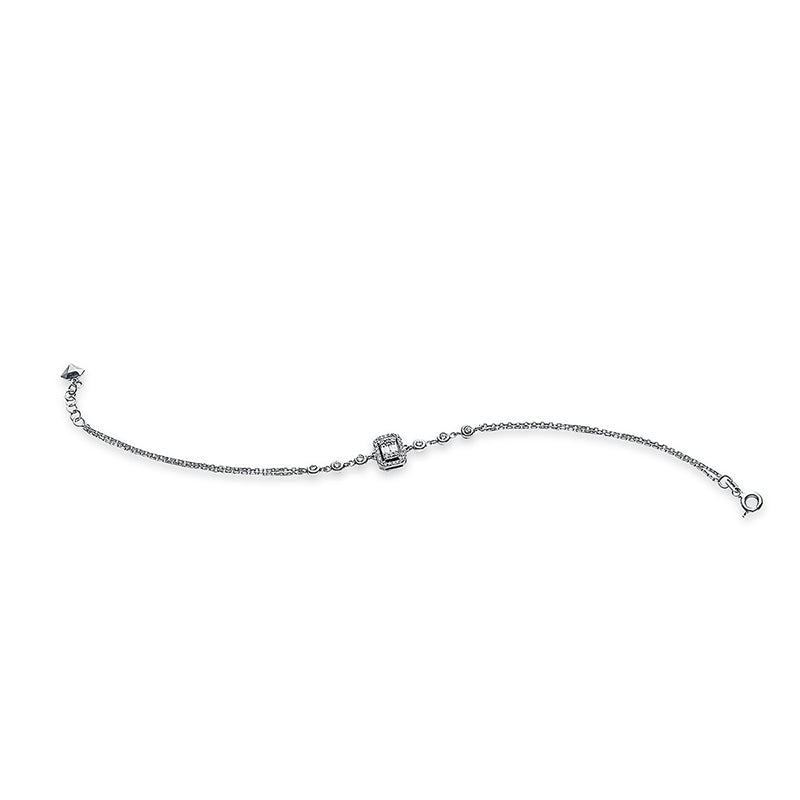 Armband 18 kt WG, 6 Brill. 0,16 ct, TW-si, 3 Bag. 0,08 ct, TW-si, 30 Brill. 0,12 ct, TW-si