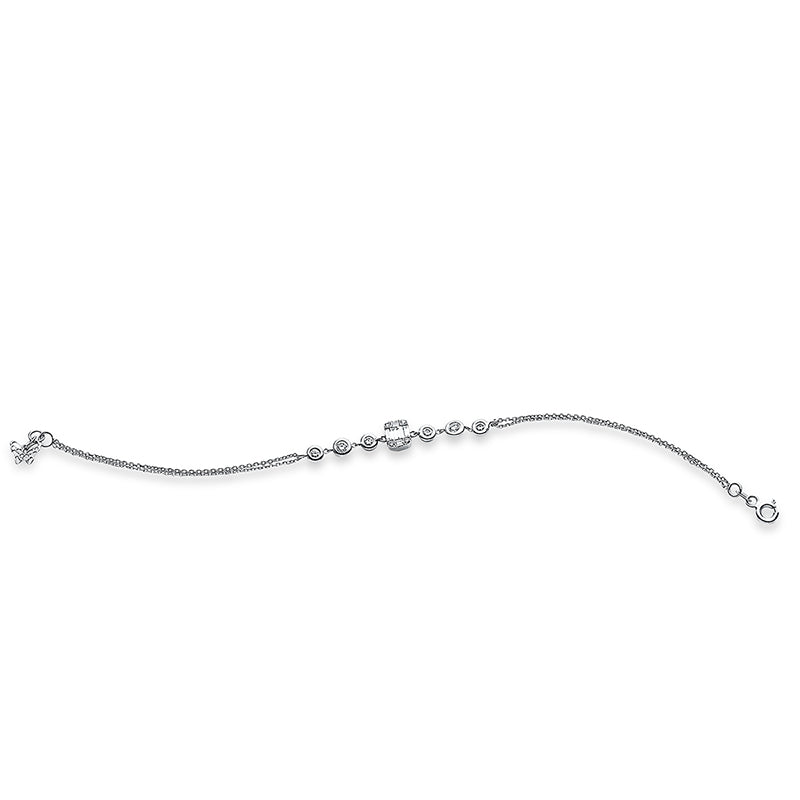 Armband 18 kt WG, 4 Brill. 0,04 ct, TW-si, 8 Bag. 0,15 ct, TW-si, 6 Brill. 0,25 ct, TW-si