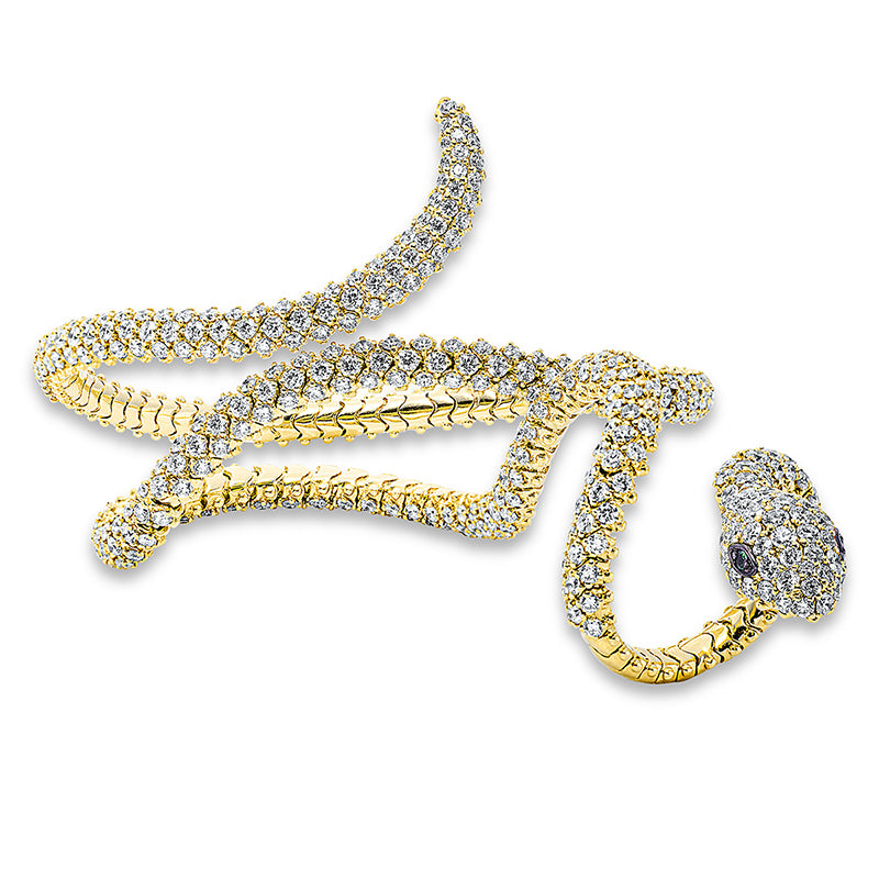 Armreif 18 kt GG, Fassung teils schwarz rhodinie, 383 Brill. 8,58 ct, TW-vsi, 2 Tsavorith 0,04 ct grün