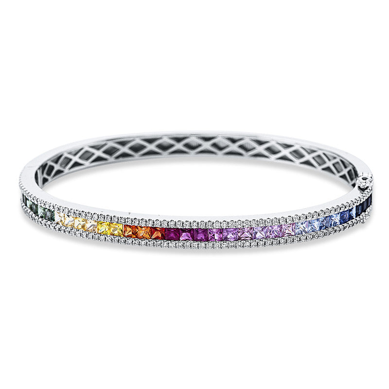 Armreif 18 kt WG, 142 Brill. 0,69 ct, TW-si, 36 Saphire 3,90 ct multicolor