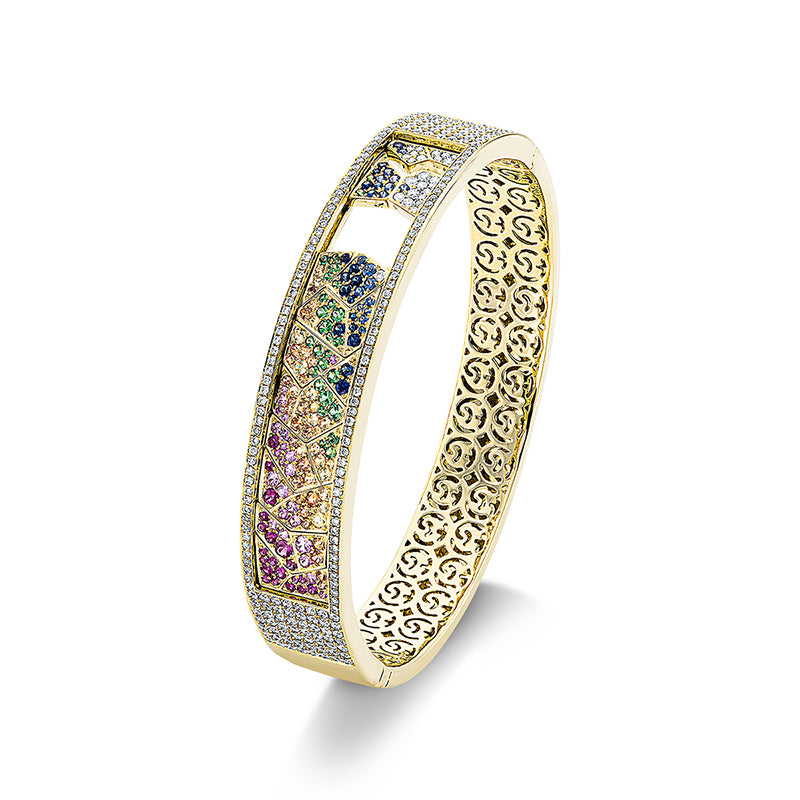 Armreif 18 kt GG, 247 Brill. 1,50 ct, TW-vsi/si, 149 Saphire 1,42 ct multicolor