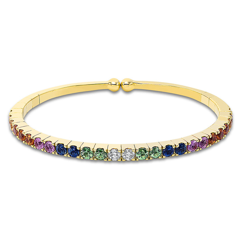 Armreif 18 kt GG, 2 Brill. 0,31 ct, TW-vsi/si, 24 Saphire 4,25 ct multicolor