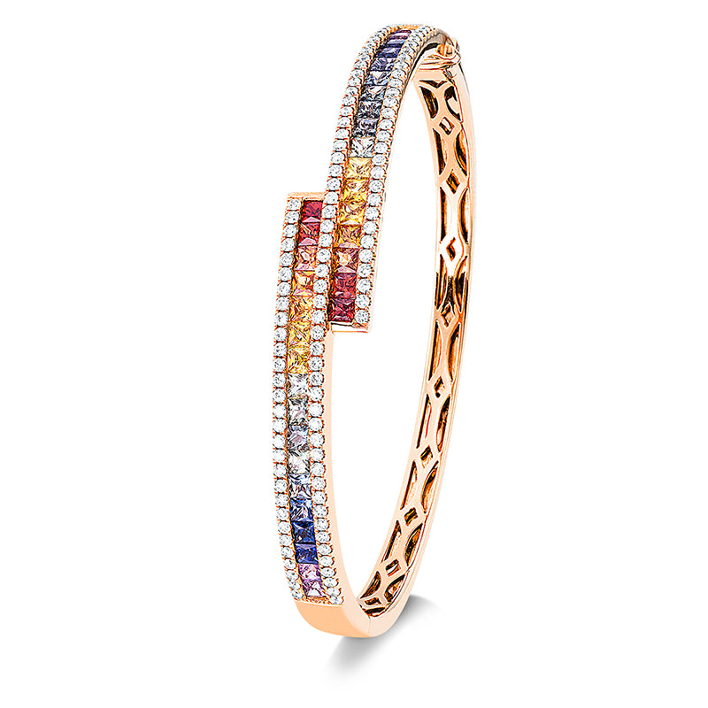 Armreif 18 kt RG, 109 Brill. 0,83 ct, TW-si, 34 Saphire 2,99 ct multicolor