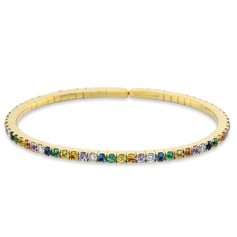 Armreif 18 kt GG, 11 Brill. 0,69 ct, TW-vsi/si, 58 Saphire 4,95 ct multicolor