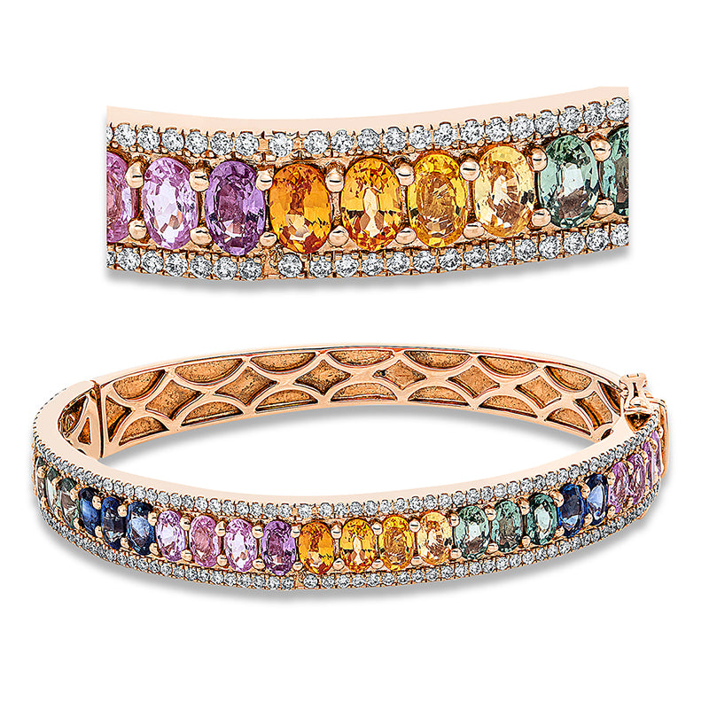 Armreif 18 kt RG, 138 Brill. 1,05 ct, TW-si, 27 Saphire 6,95 ct multicolor