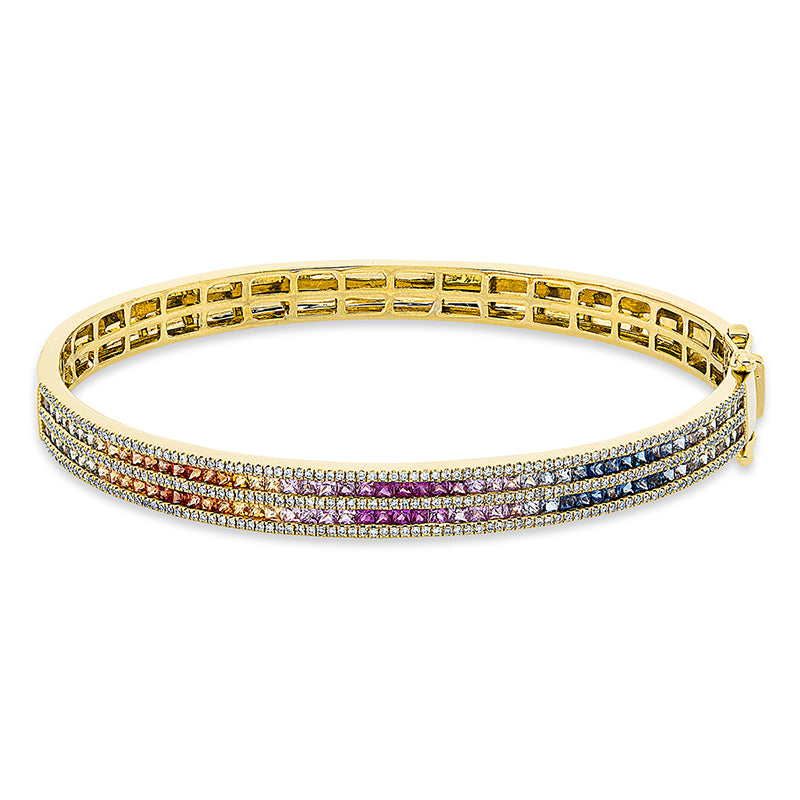 Armreif 18 kt GG, 273 Brill. 0,47 ct, TW-si, 15 Saphire 0,36 ct fancy, 87 Saphire 2,16 ct fancy