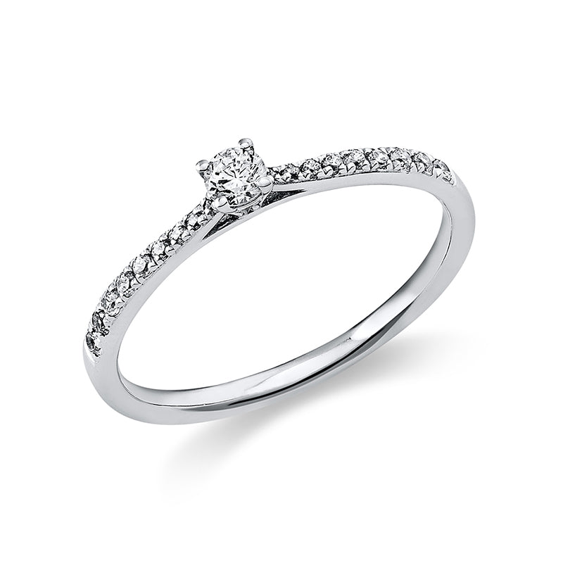 Ring 4er-Krappe 14 kt WG. 1 Brill. 0.10 ct. TW-si. 18 Brillanten 0.12 ct. TW-si. Weite:55